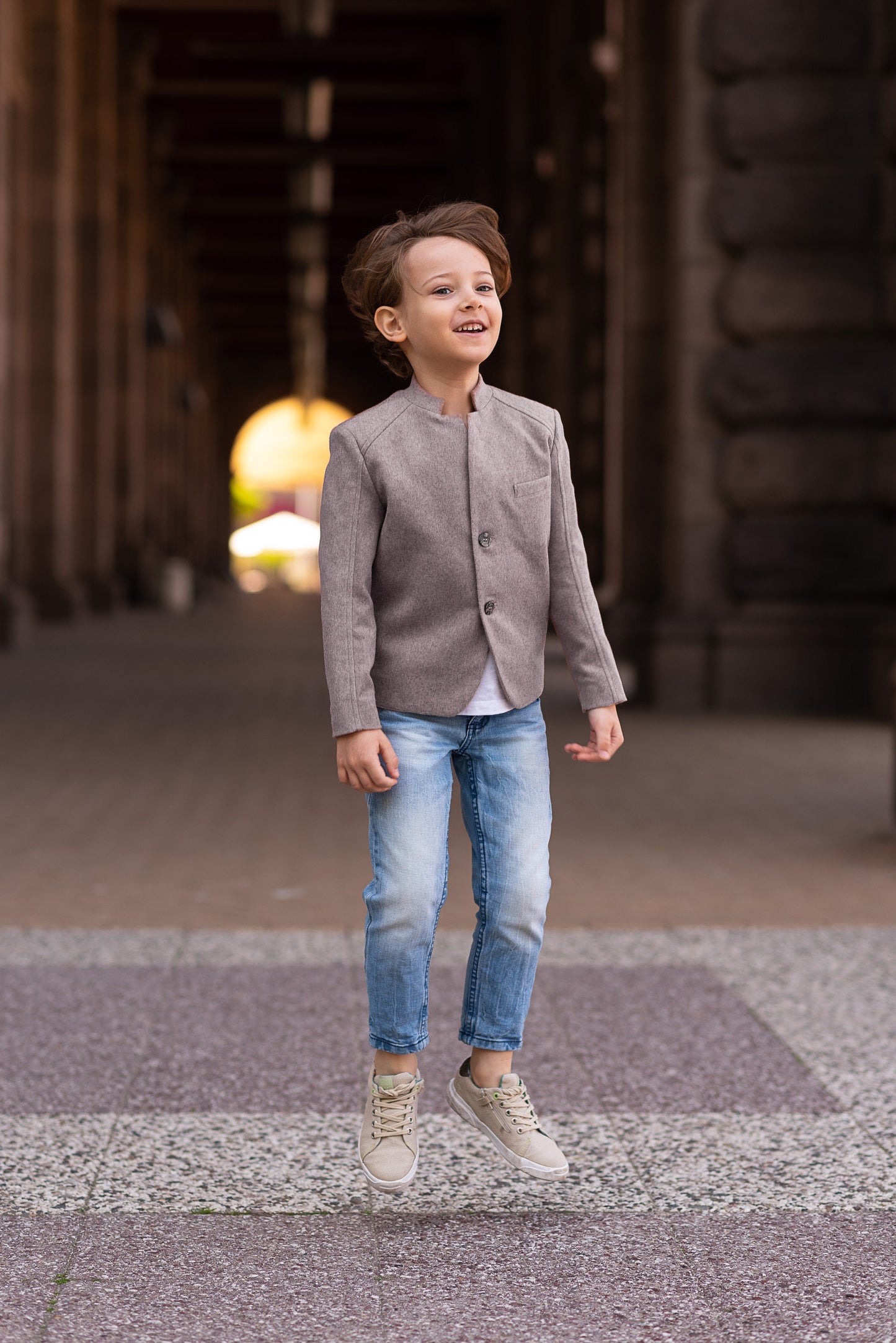 Slim fitted wool blazer for boys/ Single breasted wool jacket/ Winter clothes toddler boy/ Stand up collar kids blazer/ Tailored blazer