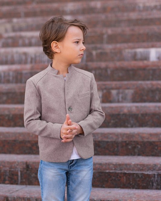 Slim fitted wool blazer for boys/ Single breasted wool jacket/ Winter clothes toddler boy/ Stand up collar kids blazer/ Tailored blazer
