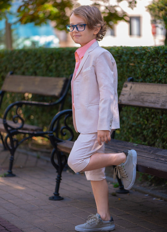 Boys formal linen suit/ Toddler boy striped linen suit/ Kids baptism outfit/ Beach wedding page ring bearer summer clothes