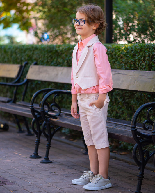 Boys formal 3 pieces outfit kids linen suit/Toddler boy linen outfit slim fitted summer set/ Boys wedding outfit/ Tailored boys suit