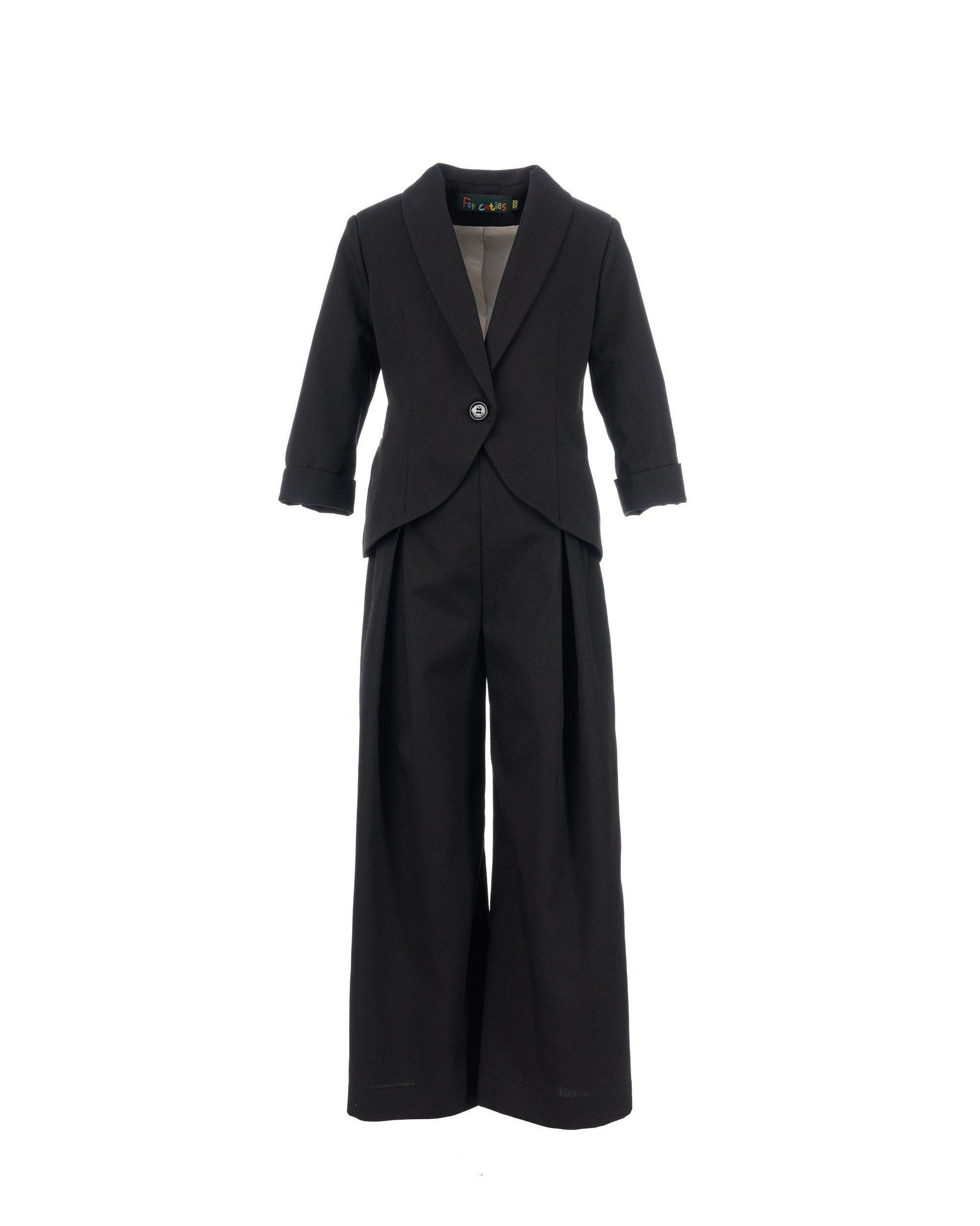 2 piece black cotton suit for girls/ Tailored toddler suit formal dress wear for girls/ Children formal wear/ Summer designer outfit girls