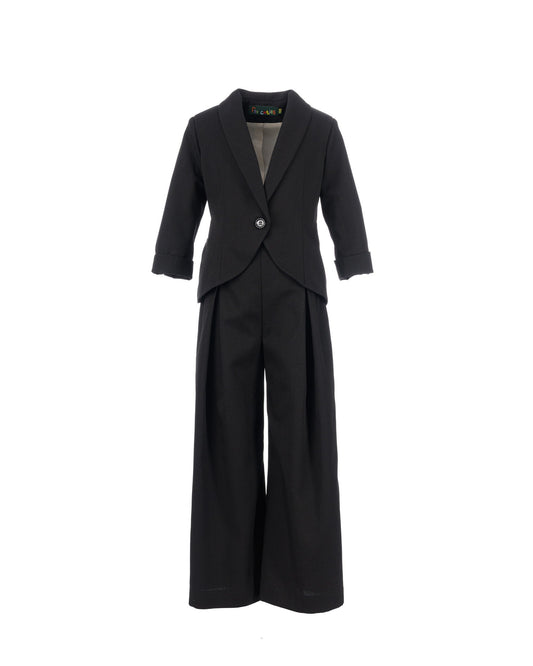 2 piece black cotton suit for girls/ Tailored toddler suit formal dress wear for girls/ Children formal wear/ Summer designer outfit girls
