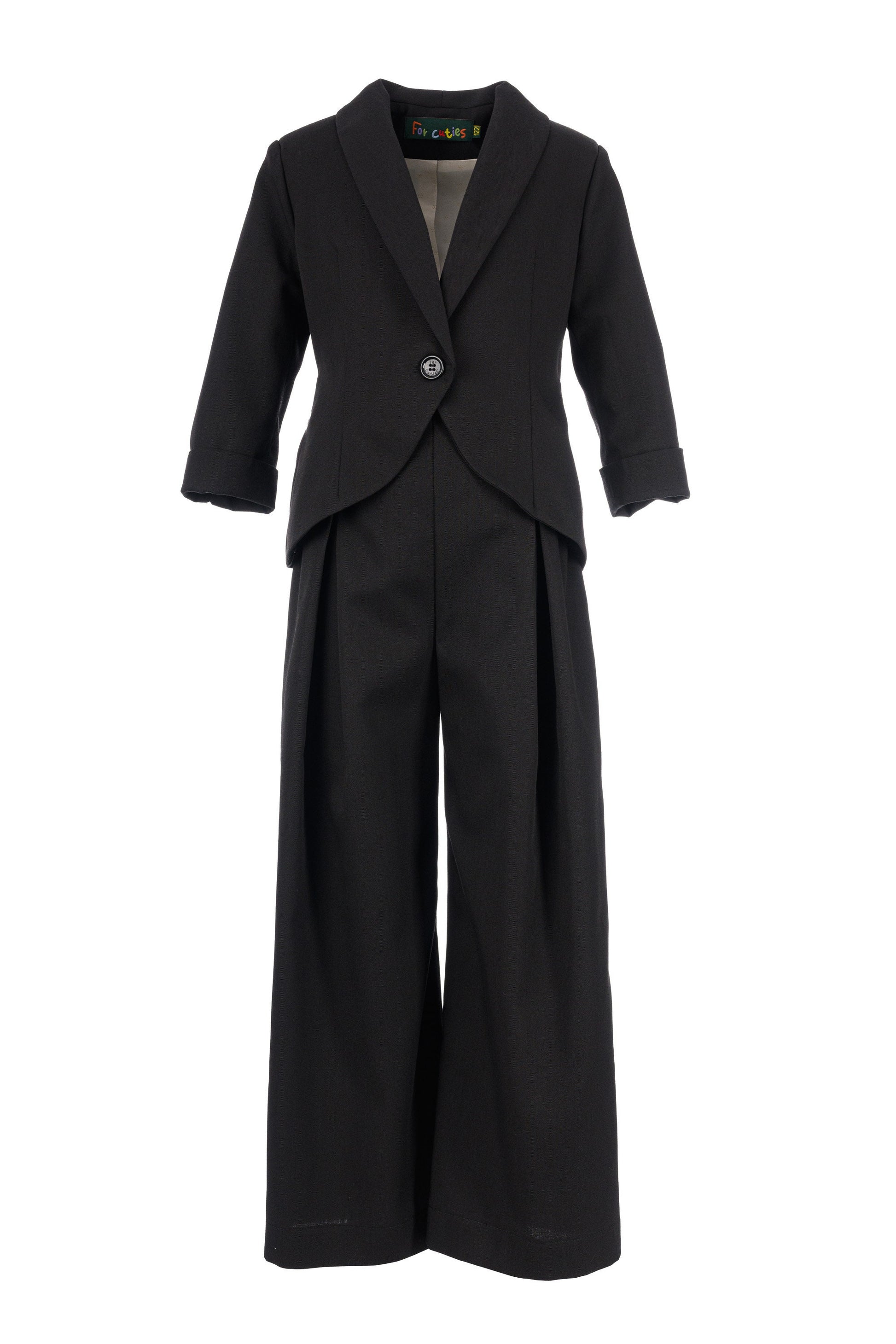 2 piece black cotton suit for girls/ Tailored toddler suit formal dress wear for girls/ Children formal wear/ Summer designer outfit girls