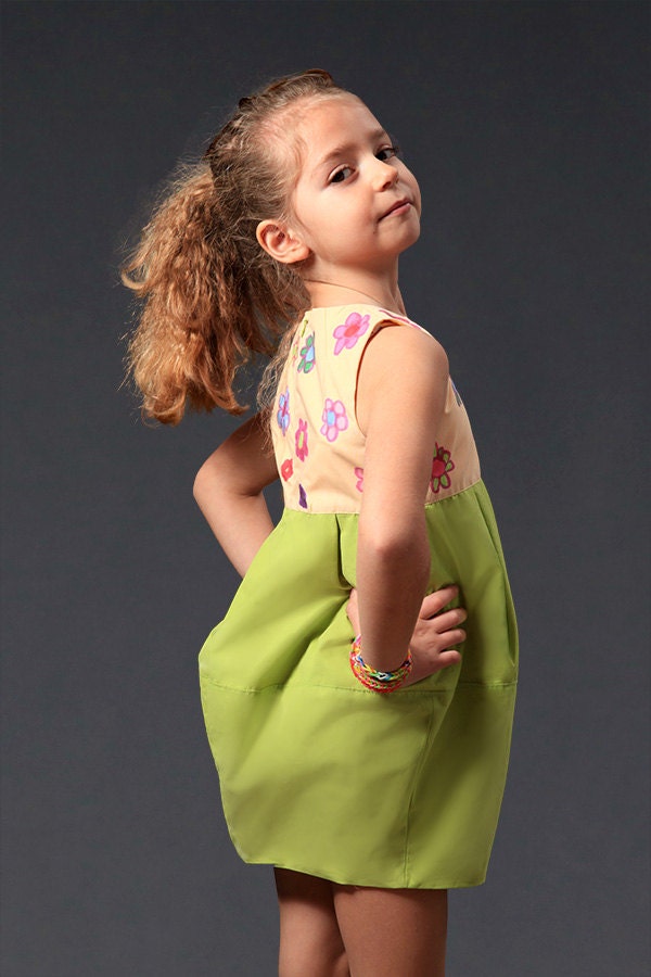 Summer dress for girls/Toddler girl t shirt dress/Green dress/Flower girl dress/Bubble skirt dress/Floral dress/Bubble dress/Balloon dress