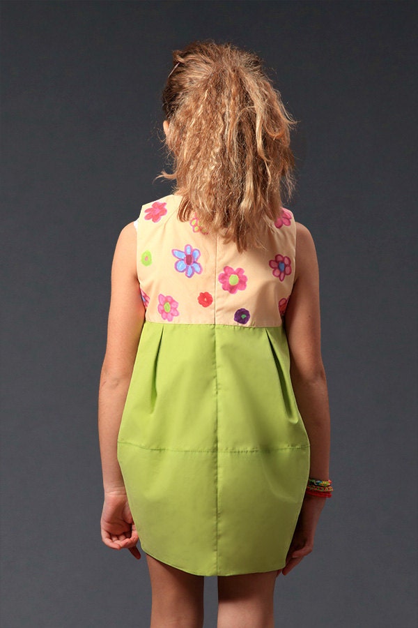 Summer dress for girls/Toddler girl t shirt dress/Green dress/Flower girl dress/Bubble skirt dress/Floral dress/Bubble dress/Balloon dress