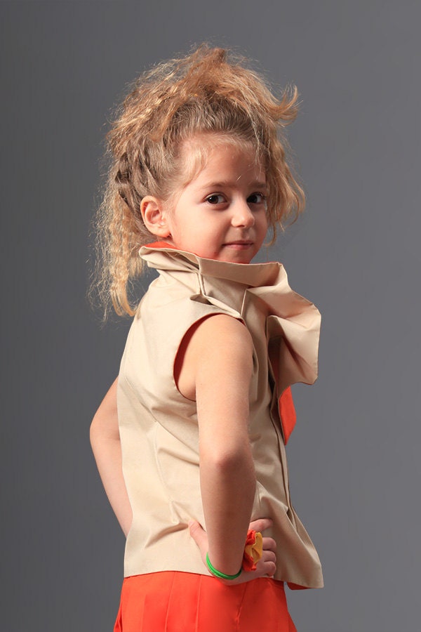 Nuno felt collar jacket/Kids neck ruffle collar vest/Pleated collar jacket/Felted collar/Avant garde art to wear/Wearable art clothing