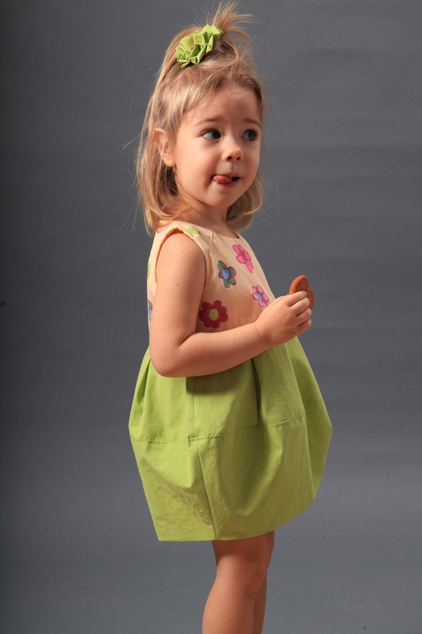 Summer dress for girls/Toddler girl t shirt dress/Green dress/Flower girl dress/Bubble skirt dress/Floral dress/Bubble dress/Balloon dress