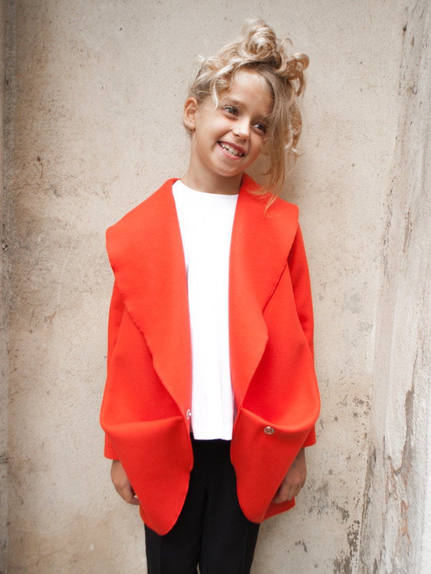 Girls shawl collar wool coat/Toddler girl winter coat/Red coat outfit/Kids designer coat/Midi coat/Trench coat/Warm coat/Extravagant coat