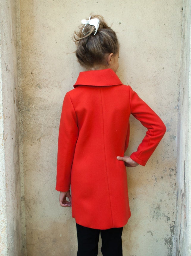 Girls shawl collar wool coat/Toddler girl winter coat/Red coat outfit/Kids designer coat/Midi coat/Trench coat/Warm coat/Extravagant coat
