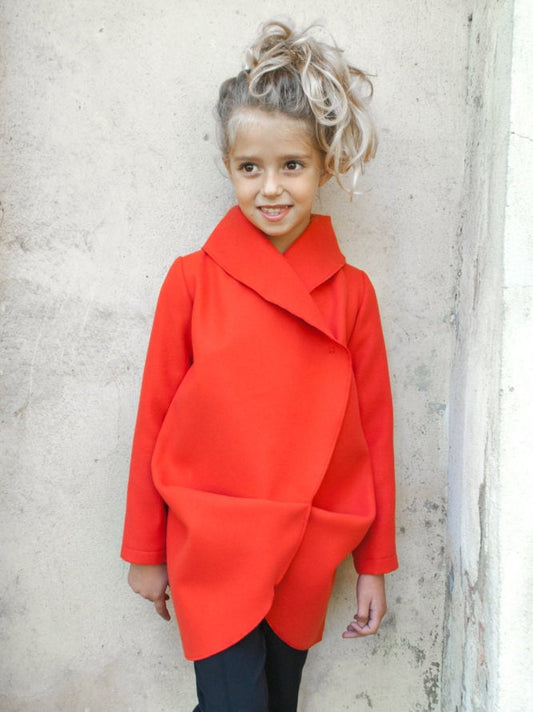 Girls shawl collar wool coat/Toddler girl winter coat/Red coat outfit/Kids designer coat/Midi coat/Trench coat/Warm coat/Extravagant coat