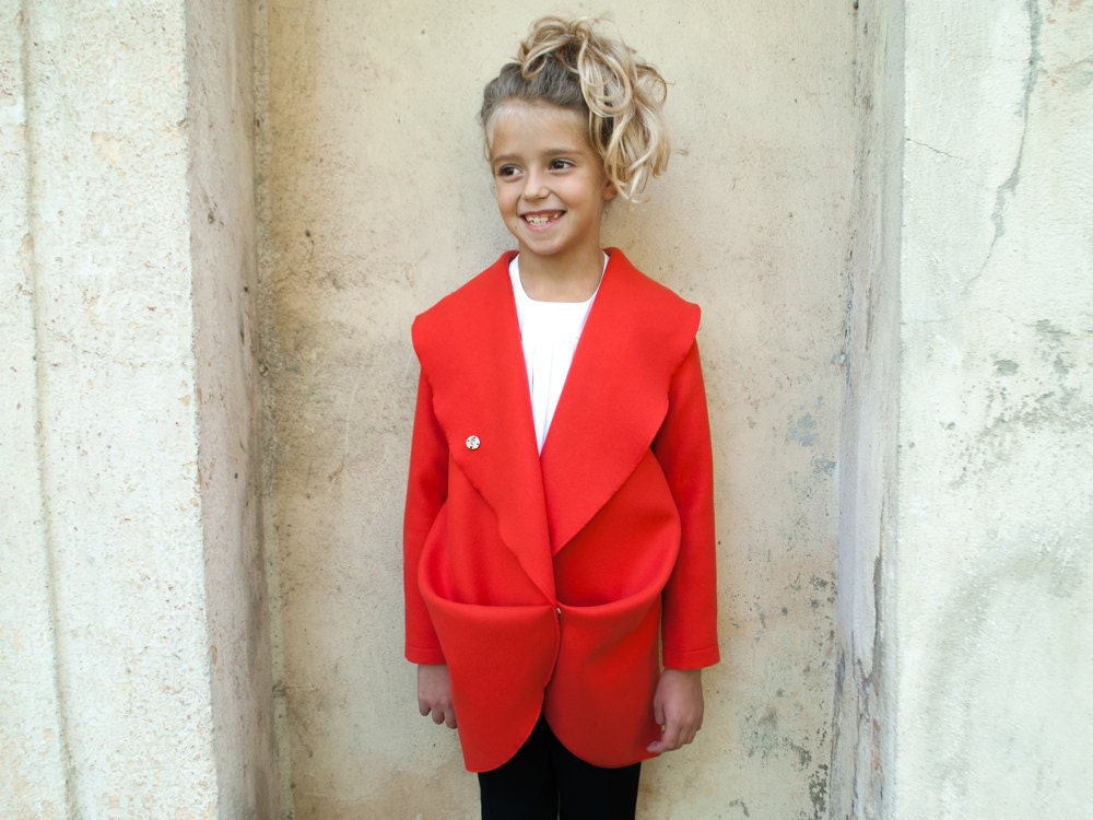 Girls shawl collar wool coat/Toddler girl winter coat/Red coat outfit/Kids designer coat/Midi coat/Trench coat/Warm coat/Extravagant coat