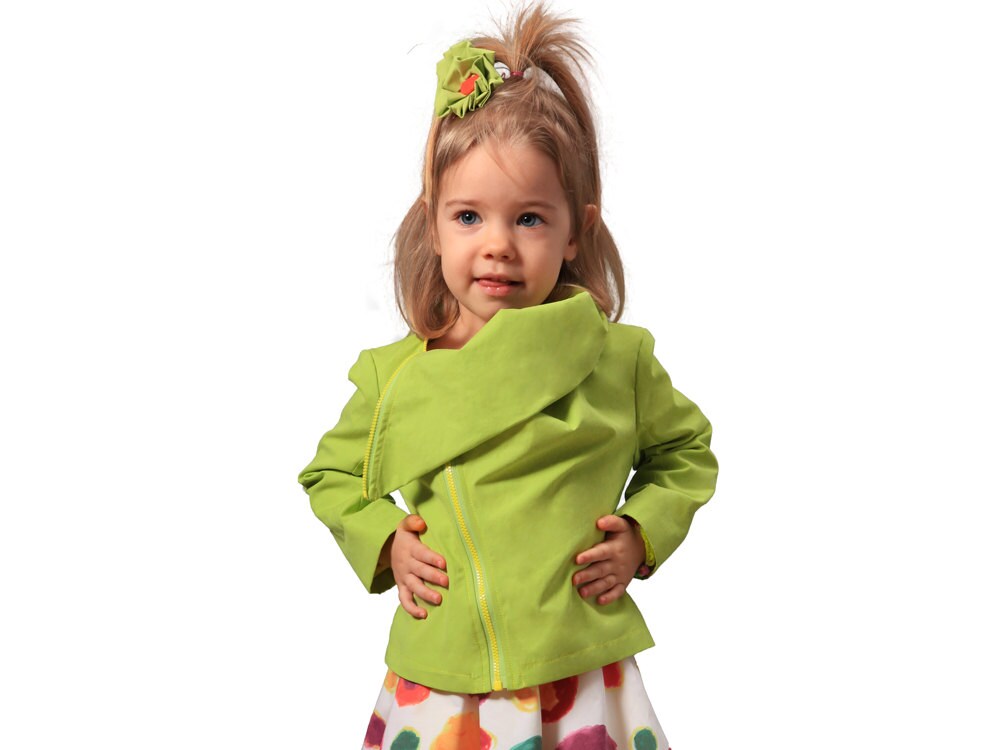 Diagonal zipper jacket/Asymmetrical high collar cotton jacket/Spring outfit/Toodler girl jacket/Zip up jacket/Large collar girls jacket