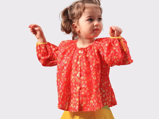 Girls ditsy floral top/Kids summer outfit/Floral blouse/Toddler girl peasant top/Summer clothes/Blossom top/Puff sleeve loose top/Thin top
