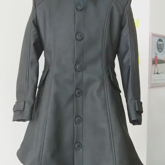 Long faux leather celebrity coat jacket for Girl Leather outfit/ Toddler vegan steampunk overcoat/ Long down Frock Coat Trench Duster Coat