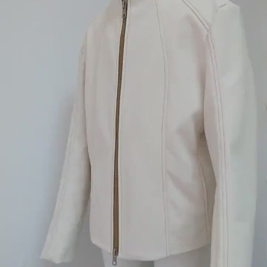 Boys white leather jacket/Faux leather short coat/Eco friendly leather coat/Boys outfit/White jacket/Boys clothing/Leather toddler jacket