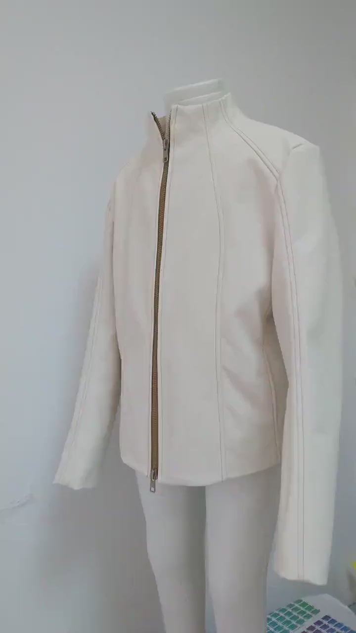 Boys white leather jacket/Faux leather short coat/Eco friendly leather coat/Boys outfit/White jacket/Boys clothing/Leather toddler jacket