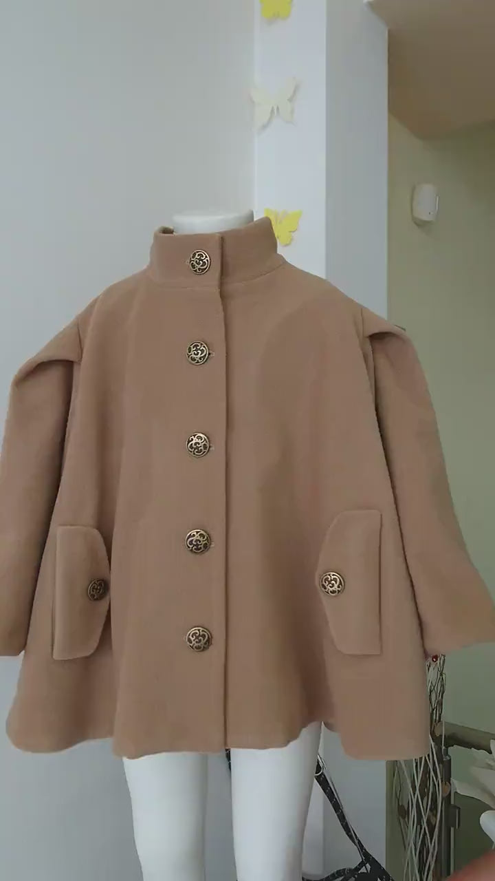 Wool winter cape coat girls/ Kids wool cape/ Toddler girl wool coat/ Little girls fashion coat/ Stylish loose coat/ Boutique wool coat