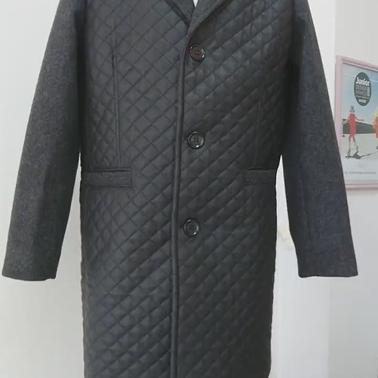 Black wool coat child / Leather coat Kids long down Toddler boy coat Back to School outfit / Winter coat toddler / Leather quilted coat