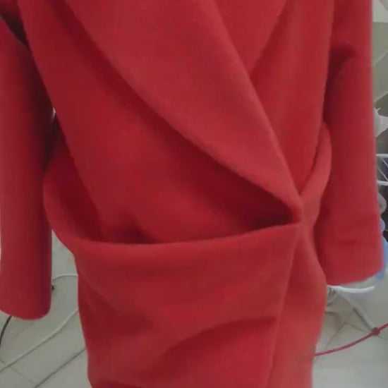 Girls shawl collar wool coat/Toddler girl winter coat/Red coat outfit/Kids designer coat/Midi coat/Trench coat/Warm coat/Extravagant coat