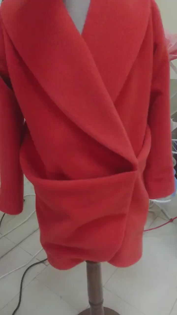 Girls shawl collar wool coat/Toddler girl winter coat/Red coat outfit/Kids designer coat/Midi coat/Trench coat/Warm coat/Extravagant coat