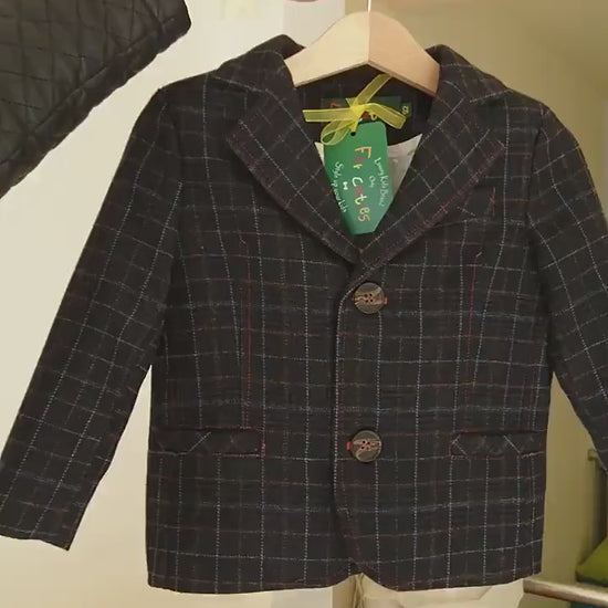 Boys checked wool blazer/ Toddler boy spring jacket/ Vintage wide lapel blazer/Kids single breast blazer/Tailored boys blazer/Stylish outfit