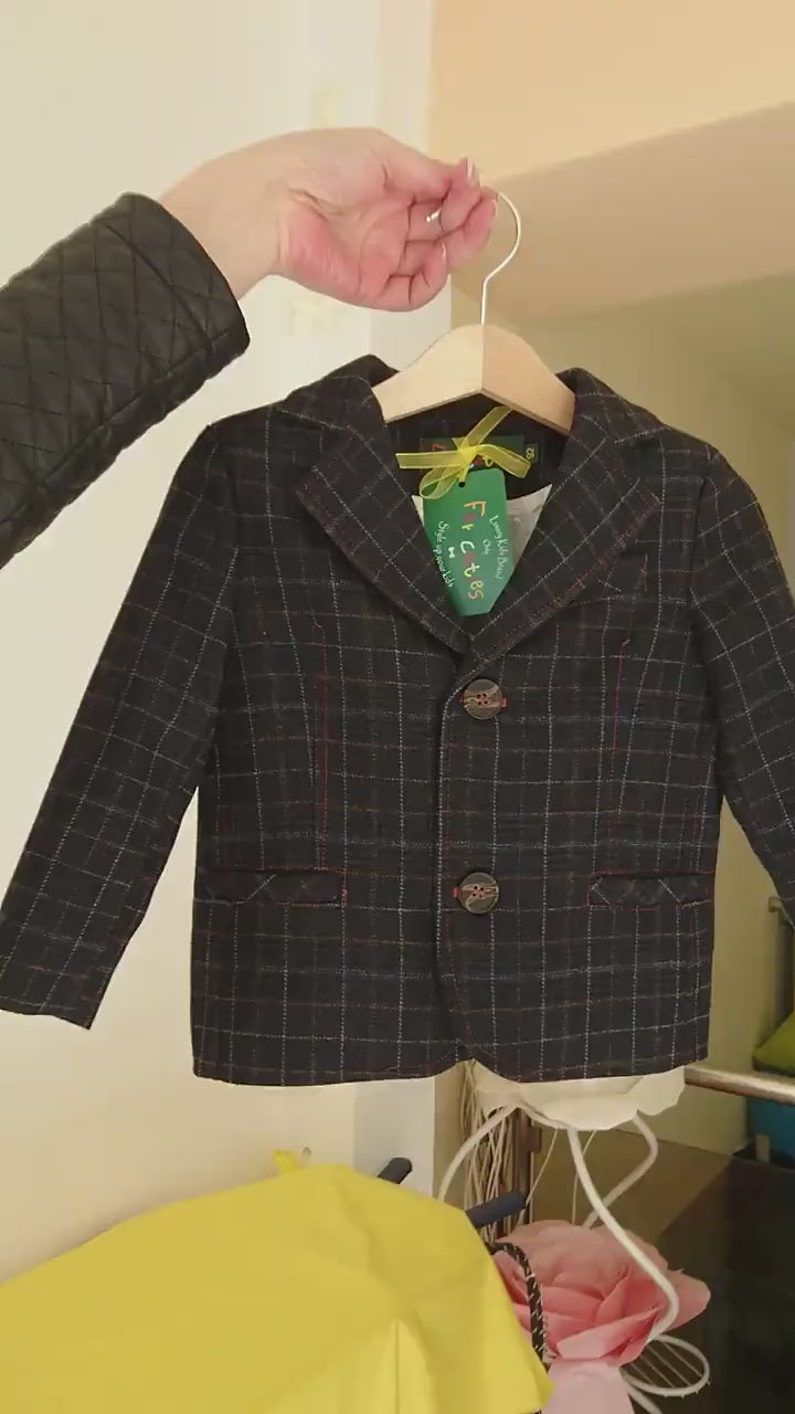Boys checked wool blazer/ Toddler boy spring jacket/ Vintage wide lapel blazer/Kids single breast blazer/Tailored boys blazer/Stylish outfit