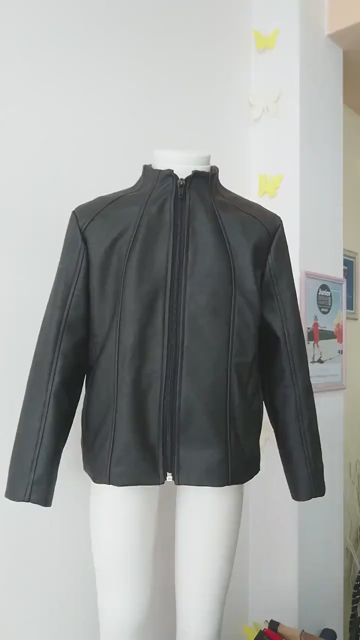 Black leather jacket/Faux leather girls outfit/Toddler leather jacket/Kids leather jacket/Vegan leather outfit/Vintage Eco leather clothing