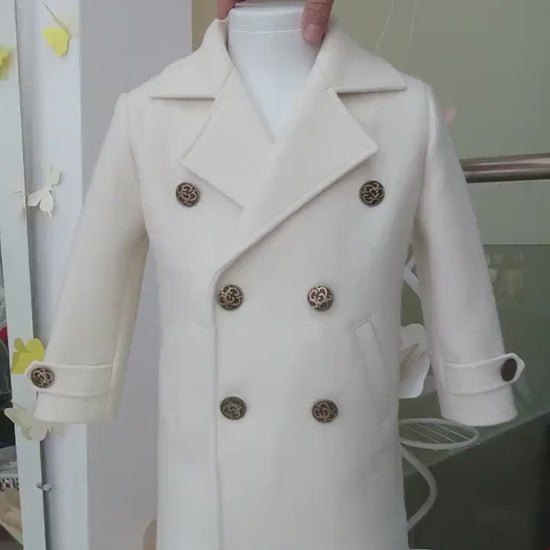 Long wool peacoat for boys, Kids warm winter vintage coat, Double breasted down coat toddler, Long classic coat, Junior long pea coat