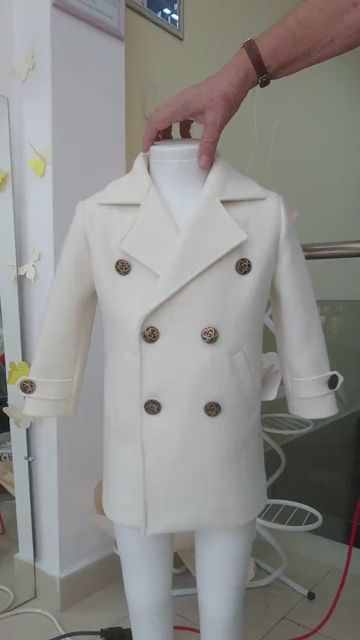 Long wool peacoat for boys, Kids warm winter vintage coat, Double breasted down coat toddler, Long classic coat, Junior long pea coat