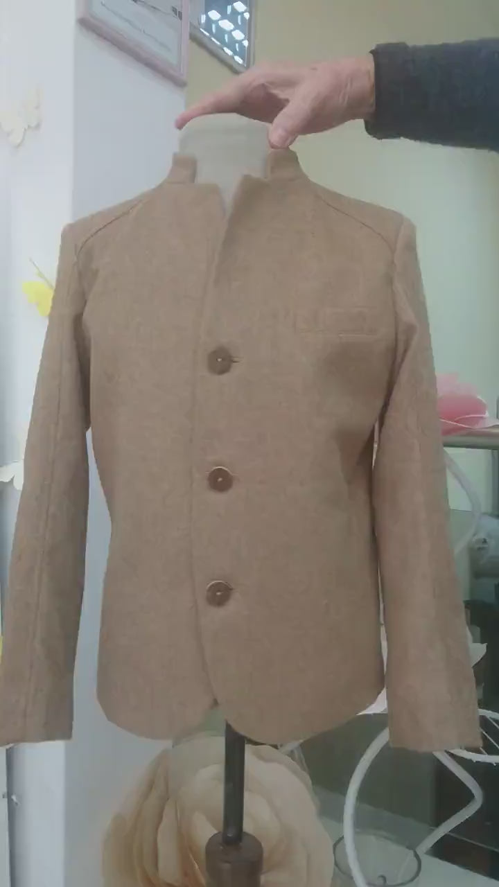 Slim fitted wool blazer for boys/ Single breasted wool jacket/ Winter clothes toddler boy/ Stand up collar kids blazer/ Tailored blazer