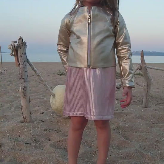 Shiny gold faux leather jacket for girls, Kids jacket, Short leather jacket, Cropped leather jacket, Eco Leather outfit, Stylish jacket