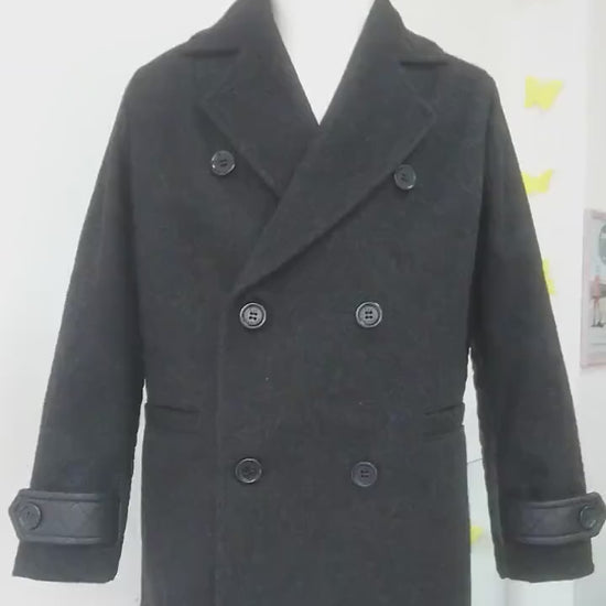 Boys double breasted short wool coat, Stylish pea coat winter boys outfit, Wool blazer coat toddler trendy wool peacoat, Cropped winter coat