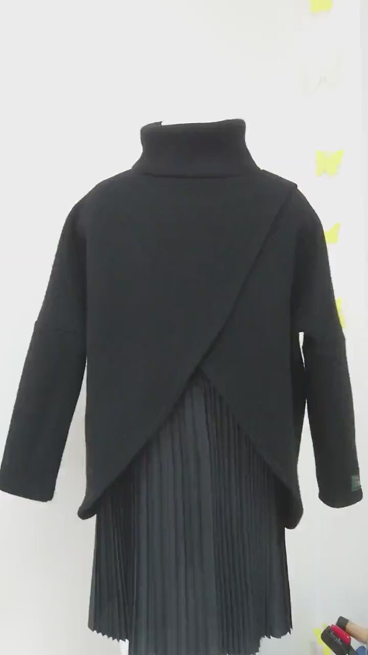 Girl wool sweater cardigan/ Chunky sweater/ Wool cape coat/ Kids wool cardigan/ Wrap cardigan/ Winter loose sweater/ Turtleneck cardigan