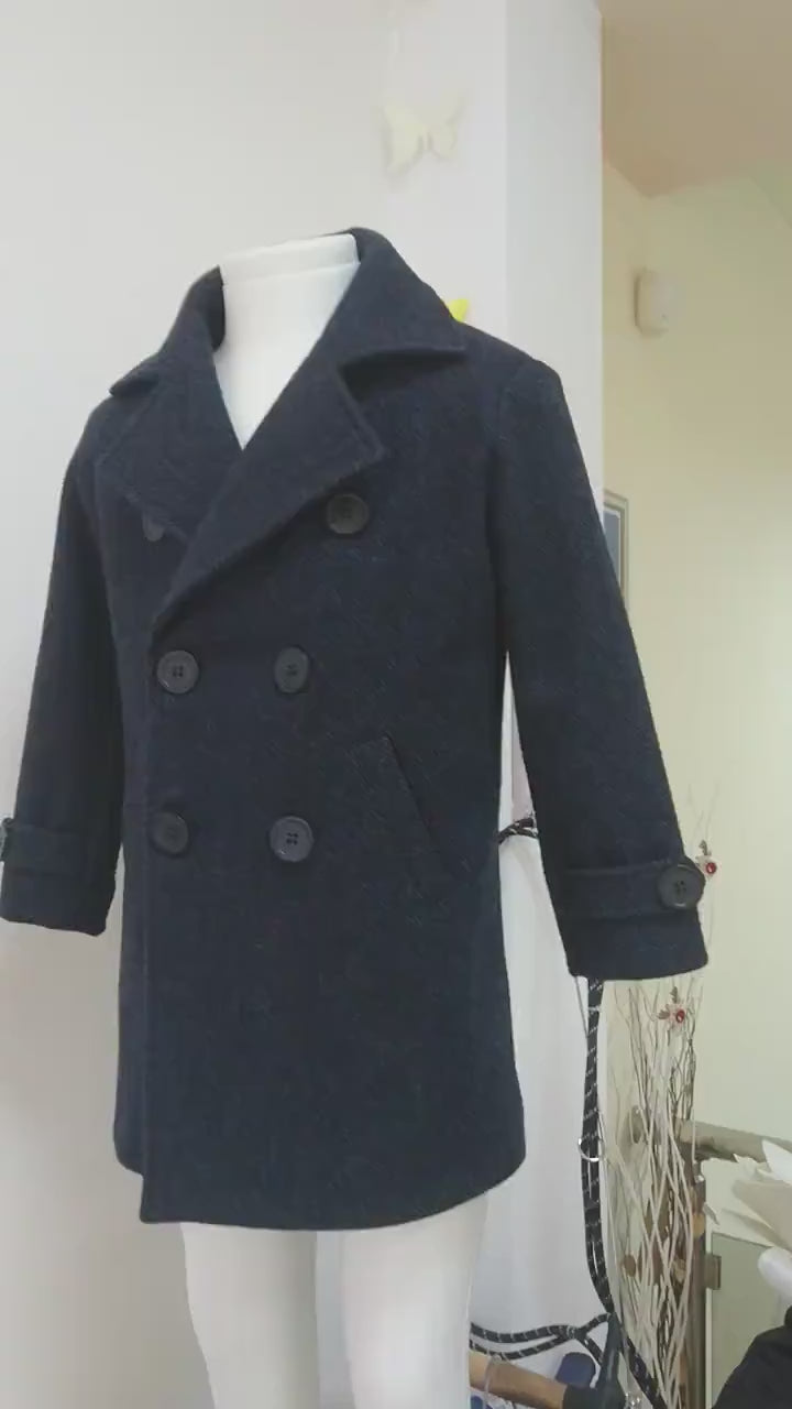 Double breasted down coat toddler, Long wool peacoat for boys, Kids warm winter vintage coat , Long classic coat, Junior long pea coat
